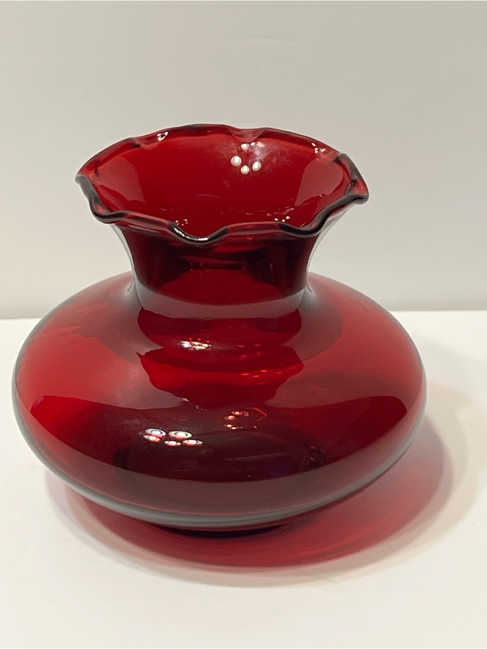 Vintage Ruby Red Anchor Ruffled Glass Vase